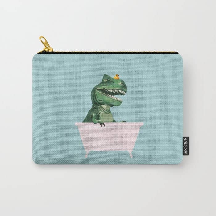 Playful T-Rex In Bathtub In Green Carry All Pouch