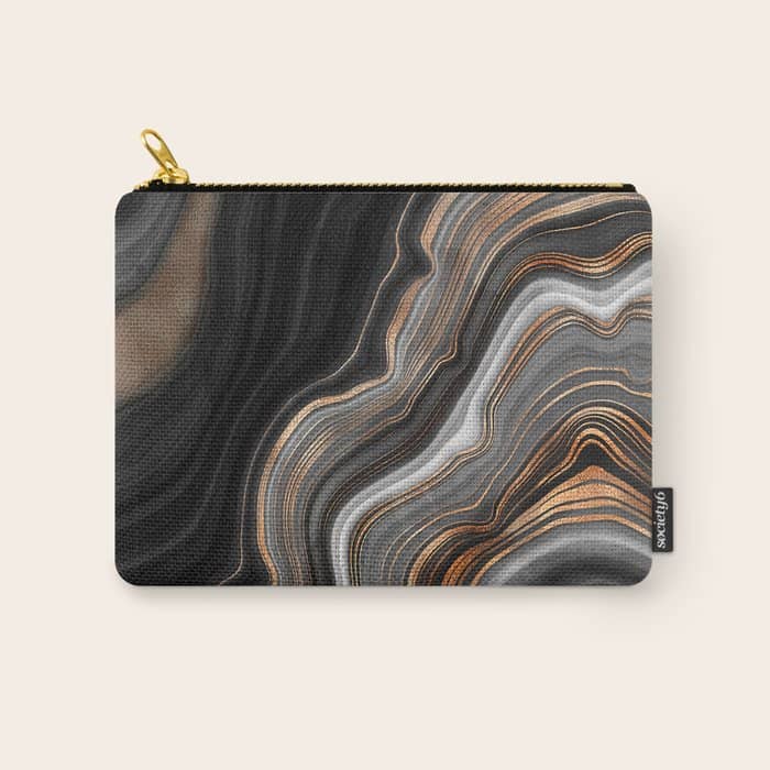 Elegant Black Marble With Gold And Copper Veins Carry All Pouch