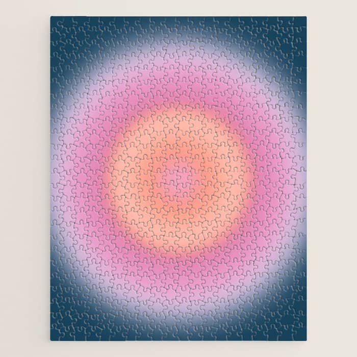 Magical Night | 01 - Gradient Print, Aura Art, Dark Blue And Pink Gradient Jigsaw Puzzle