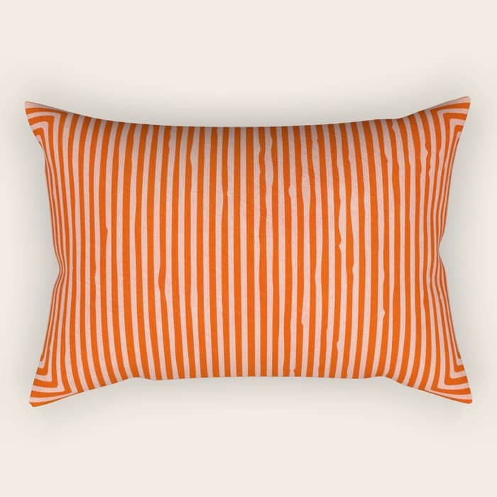 Orange Geometric Drawing Digital Linocut Rectangular Pillow