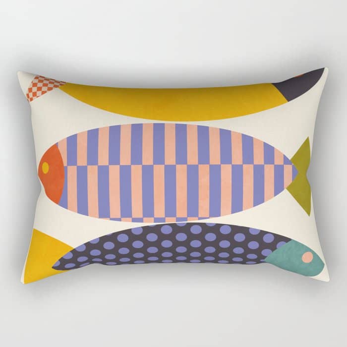 Mid Century Abstract Fishes Rectangular Pillow