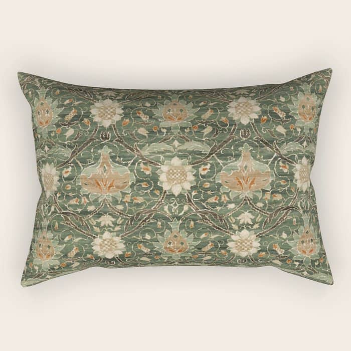William Morris Vintage Montreal Forest Teal Rectangular Pillow