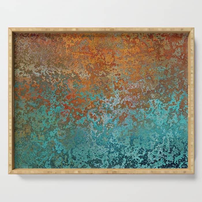Vintage Copper And Teal Rust Serving Tray