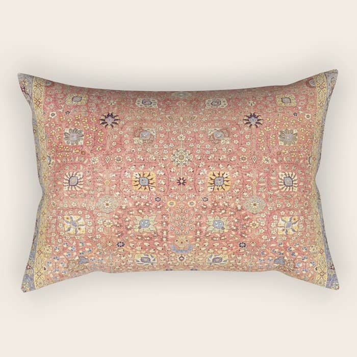 Antique Turkish Coral Koum Kapi  Rectangular Pillow