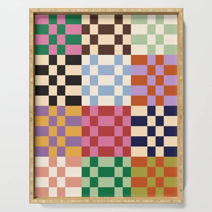 Retro 70s Colorful Patchwork Checkerboard Serving Tray