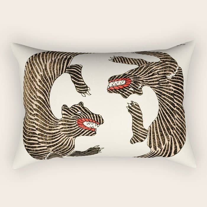 Japanese Tigers By Taguchi Tomoki 1860-1869 - Tiger Rectangular Pillow