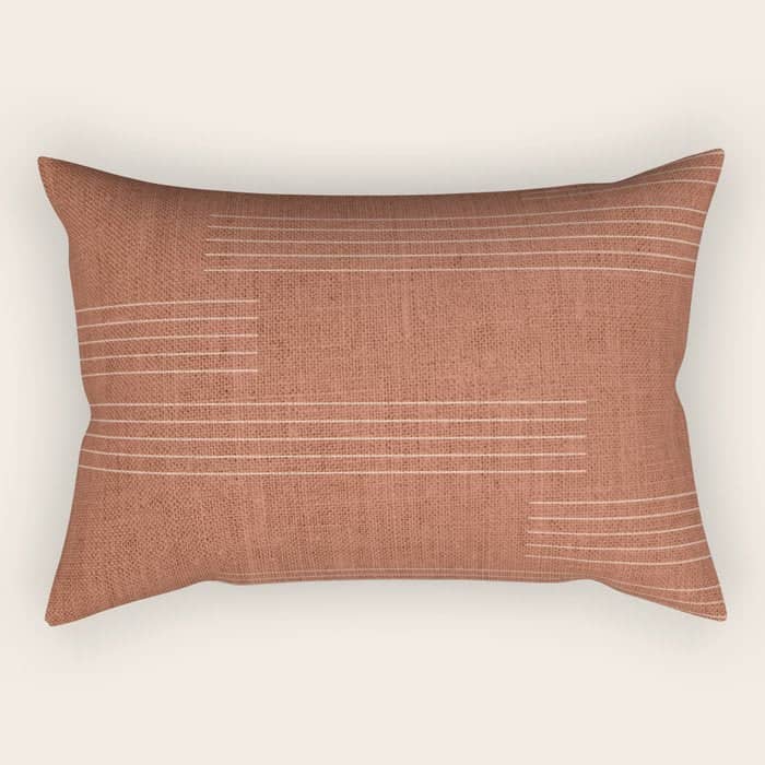 Minimal, Pattern, Boho Prints, Terracotta Rectangular Pillow