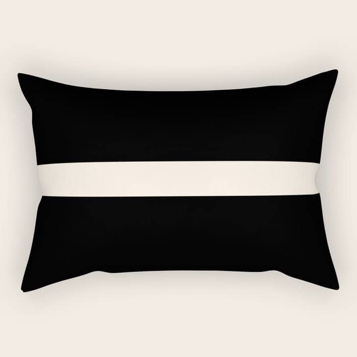 Single Stripe Minimalist Modern Color Block In Almond Cream And Black Rectangular Pillow