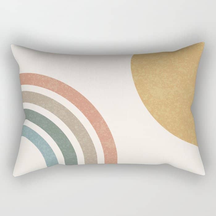 Mid Century Colorful Sun And Rainbow Rectangular Pillow