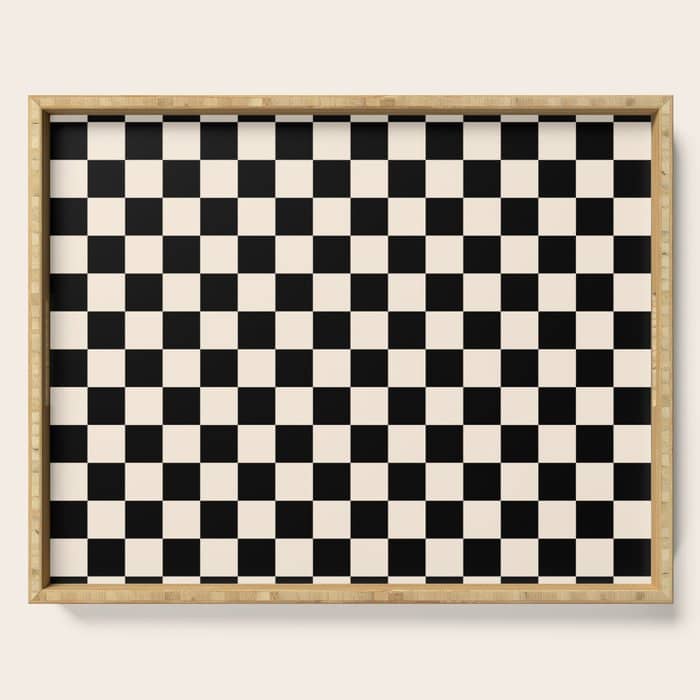 Checkerboard Mini Check Pattern In Black And Almond Cream Serving Tray