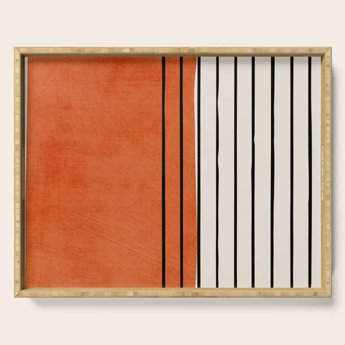 Minimalist Burnt Orange Black Vertical Lines Serving Tray