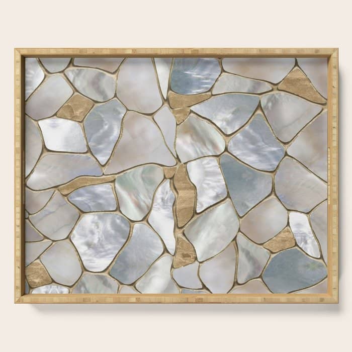 Mother Of Pearl And Gold Cells Abstract Serving Tray