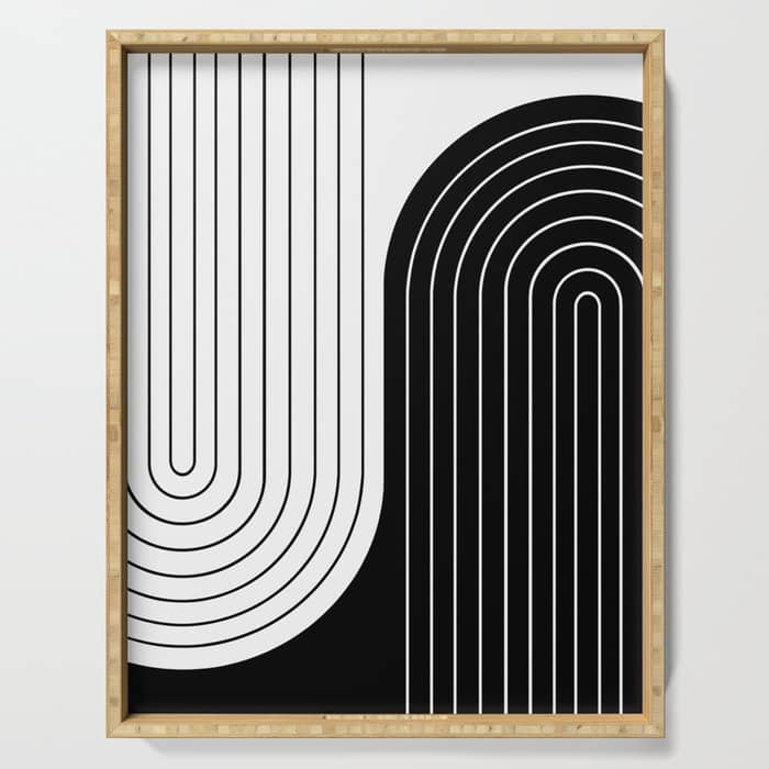Two Tone Line Curvature Viii Black And White Modern Arch Abstract Serving Tray