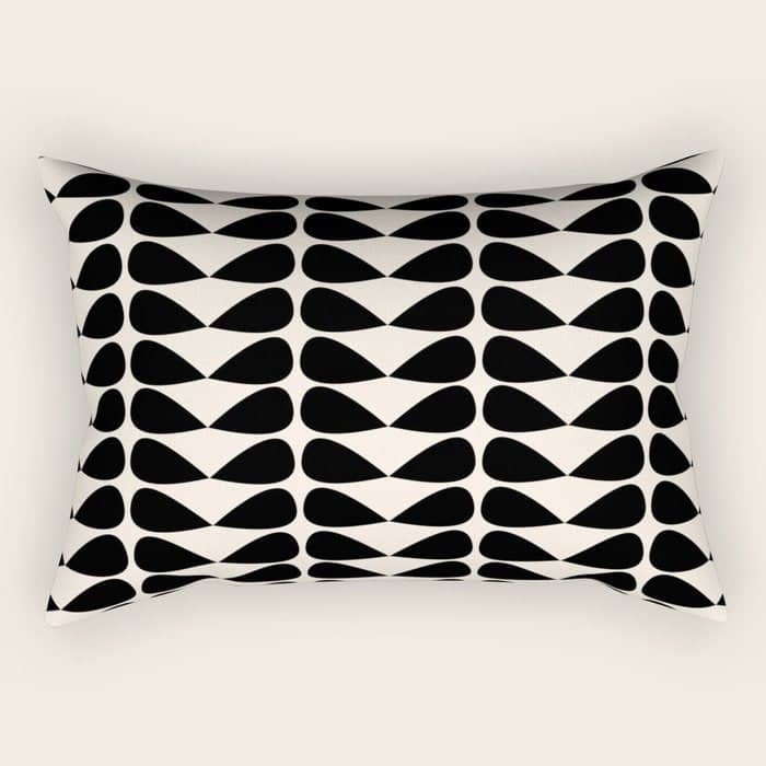 Mod Leaves Mid Century Modern Abstract Pattern In Black And Almond Cream Rectangular Pillow