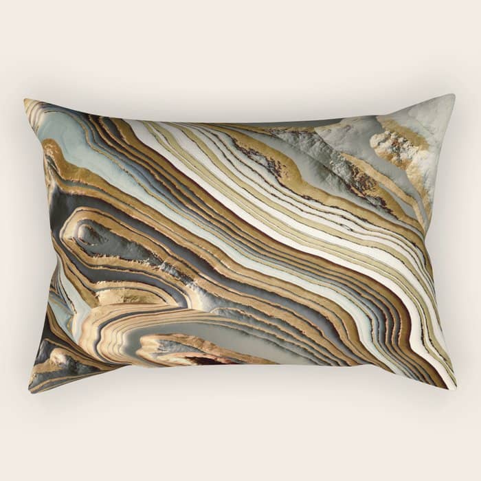 White Gold Agate Abstract Rectangular Pillow