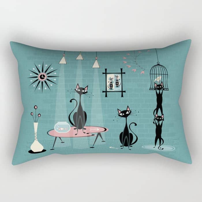 Mid Century Kitty Mischief - ©Studioxtine Rectangular Pillow