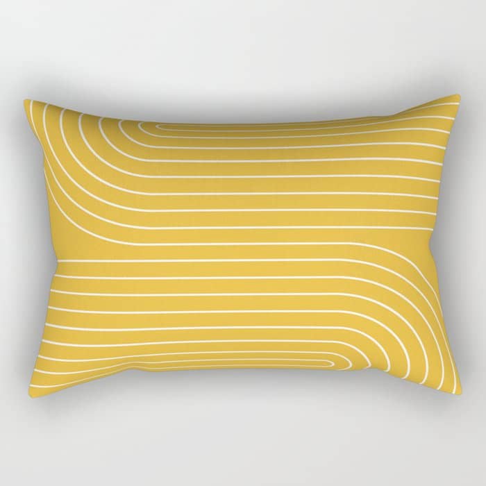 Minimal Line Curvature Viii Golden Yellow Mid Century Modern Arch Abstract Rectangular Pillow