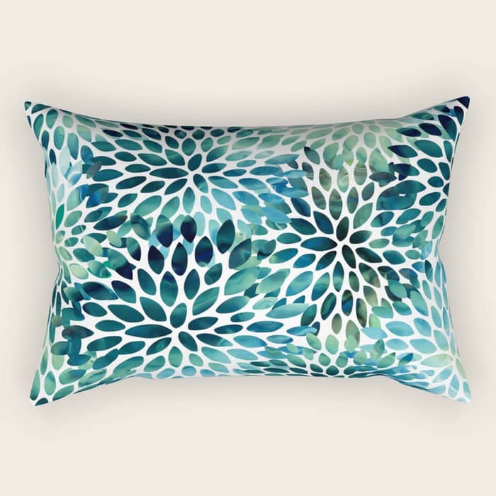 Floral Watercolor, Navy, Blue Teal, Abstract Watercolor Rectangular Pillow