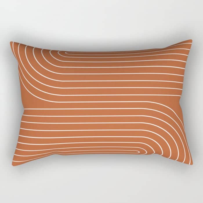 Minimal Line Curvature Ix Red Mid Century Modern Arch Abstract Rectangular Pillow