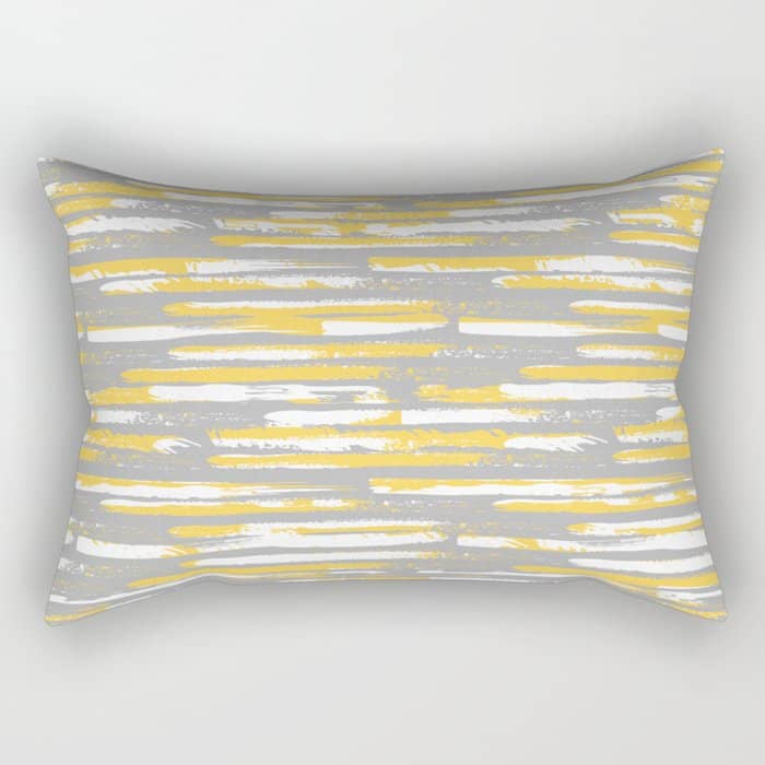Colorful Stripes, Abstract Art, Yellow And Gray Rectangular Pillow
