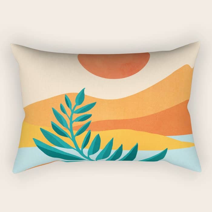 Mountain Sunset Colorful Landscape Illustration Rectangular Pillow