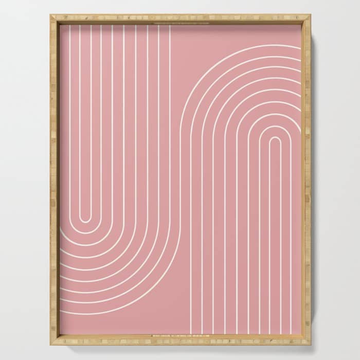 Minimal Line Curvature X Pink Mid Century Modern Arch Abstract Serving Tray