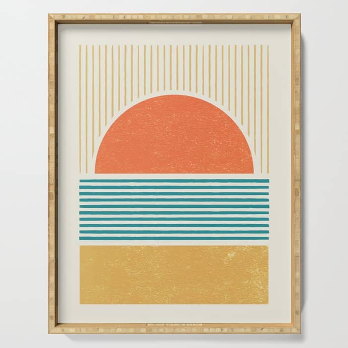 Sun Beach Stripes - Mid Century Modern Abstract Serving Tray