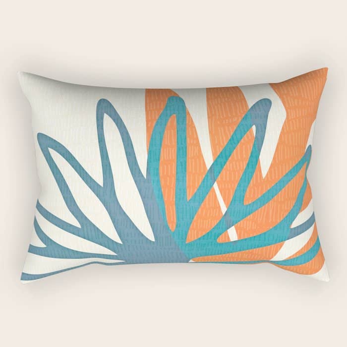 Mid Century Nature Print / Teal And Orange Rectangular Pillow