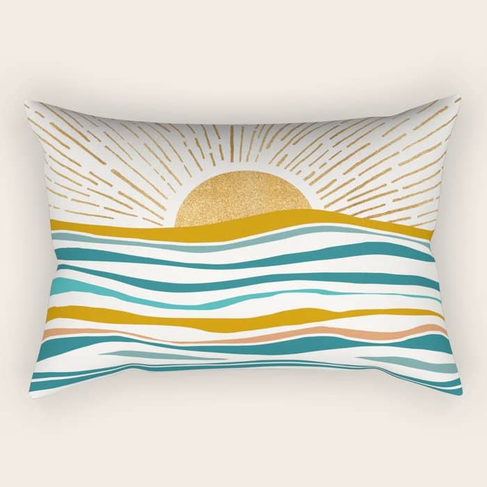 The Sun And The Sea - Gold And Teal Rectangular Pillow