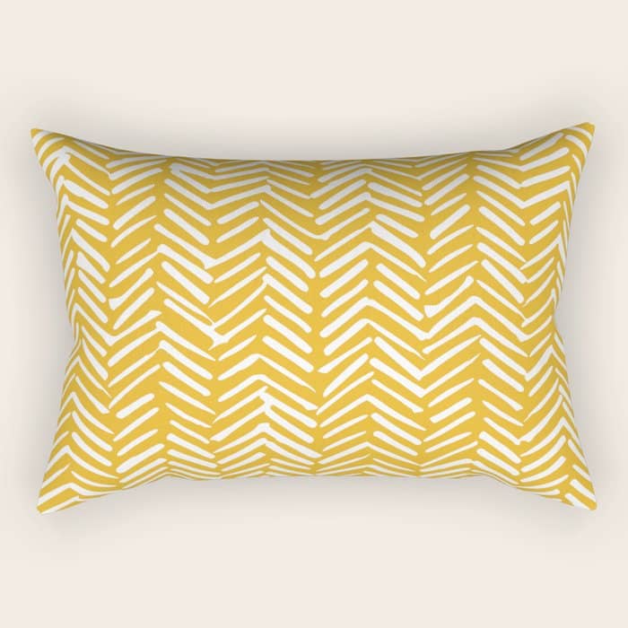 Boho Abstract Herringbone Pattern, Summer Yellow Rectangular Pillow