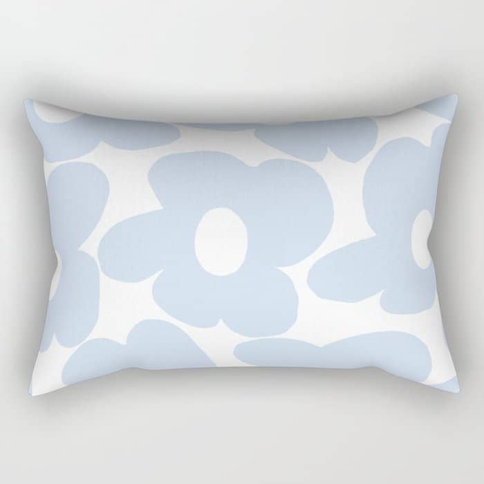 Large Baby Blue Retro Flowers White Background #Decor #Homestorie #Buyart Rectangular Pillow
