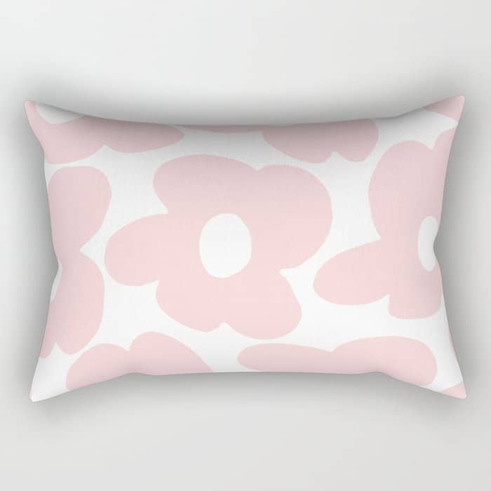 Large Baby Pink Retro Flowers On White Background #Decor #Homestorie #Buyart Rectangular Pillow