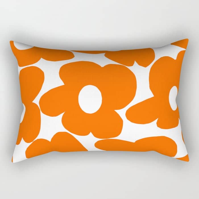 Orange Retro Flowers White Background #Decor #Homestorie #Buyart Rectangular Pillow