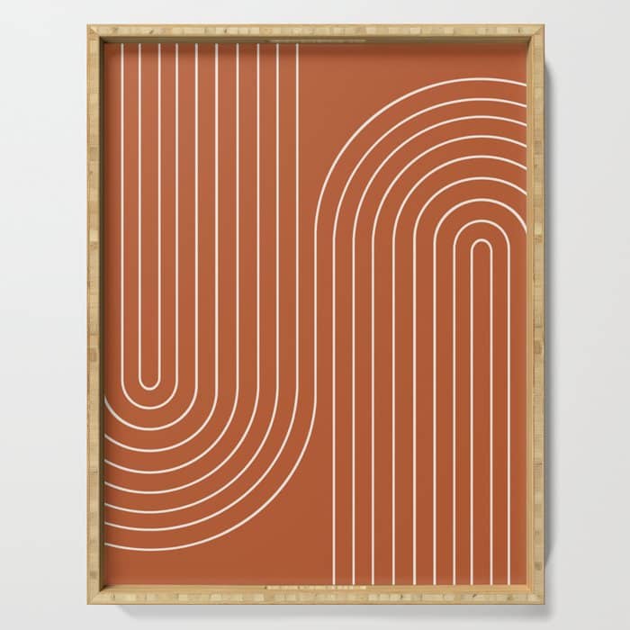 Minimal Line Curvature Ix Red Mid Century Modern Arch Abstract Serving Tray