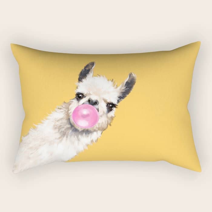 Bubble Gum Sneaky Llama In Yellow Rectangular Pillow