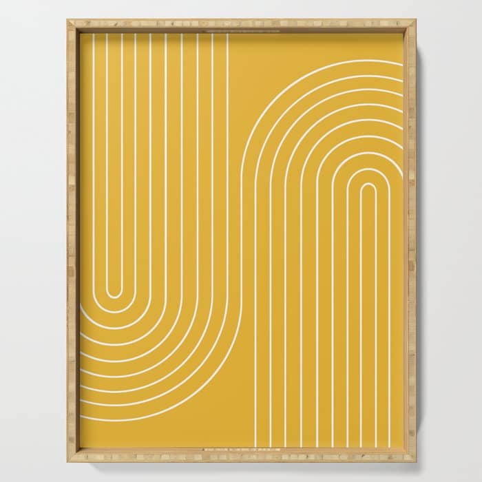 Minimal Line Curvature Viii Golden Yellow Mid Century Modern Arch Abstract Serving Tray