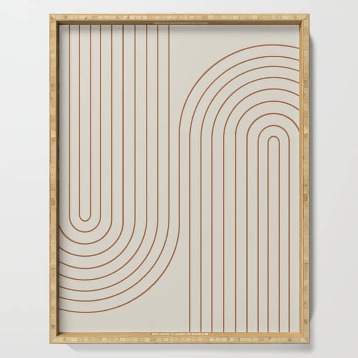 Minimal Line Curvature Vi Earthy Natural Mid Century Modern Arch Abstract Serving Tray
