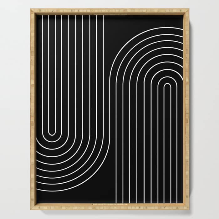 Minimal Line Curvature Ii Black And White Mid Century Modern Arch Abstract Serving Tray
