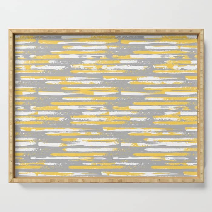 Colorful Stripes, Abstract Art, Yellow And Gray Serving Tray