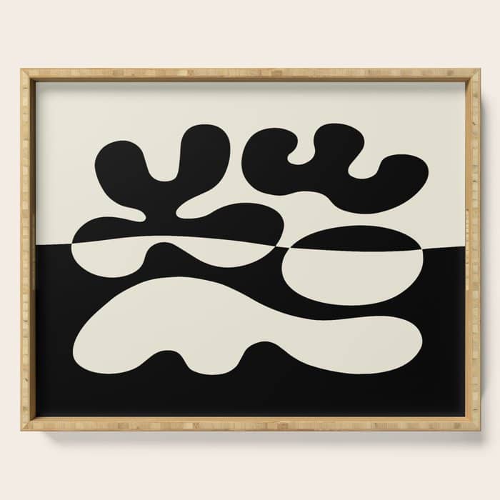 Mid Century Modern Organic Abstraction 235 Black And Ivory White Serving Tray