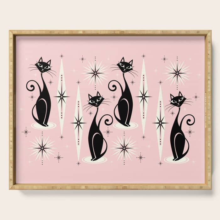 Mid Century Meow Retro Atomic Cats ©Studioxtine Serving Tray
