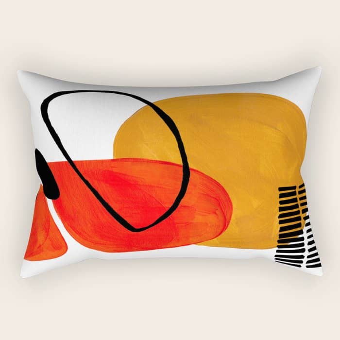 Mid Century Modern Abstract Vintage Pop Art Space Age Pattern Orange Yellow Black Orbit Accent Rectangular Pillow