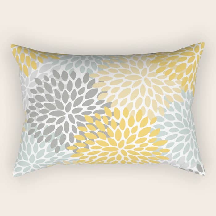 Floral Pattern, Yellow, Pale, Aqua And Gray Rectangular Pillow
