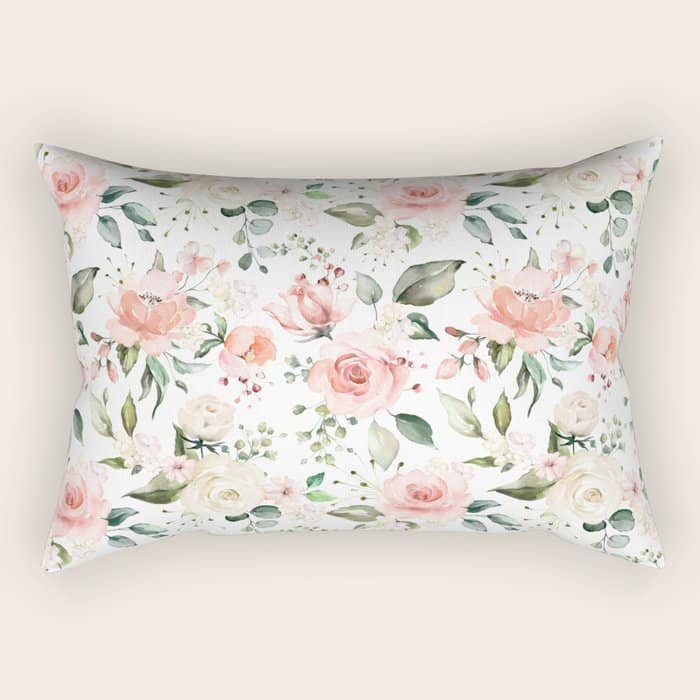 Sunny Floral Pastel Pink Watercolor Flower Pattern Rectangular Pillow