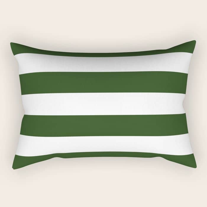 Large Dark Forest Green And White Cabana Tent Stripes Rectangular Pillow