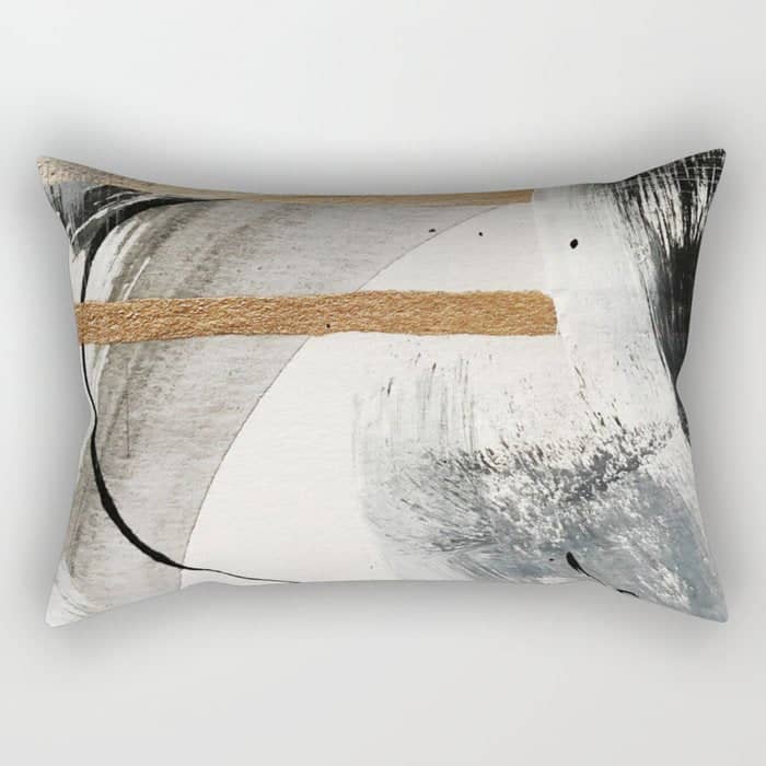 Armor [7]: A Bold Minimal Abstract Mixed Media Piece In Gold, Black And White Rectangular Pillow