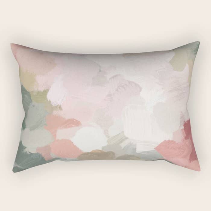 Time To Bloom - Forest Green Fuchsia Blush Pink Abstract Flower Spring Painting Art Rectangular Pillow