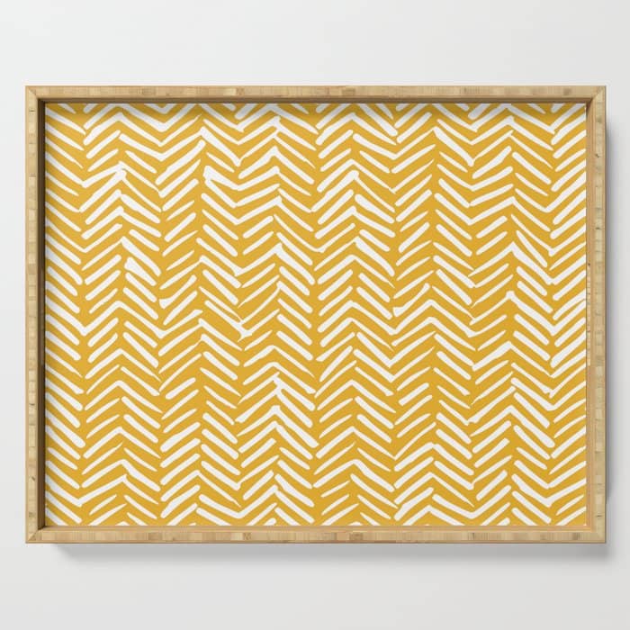 Boho Abstract Herringbone Pattern, Summer Yellow Serving Tray