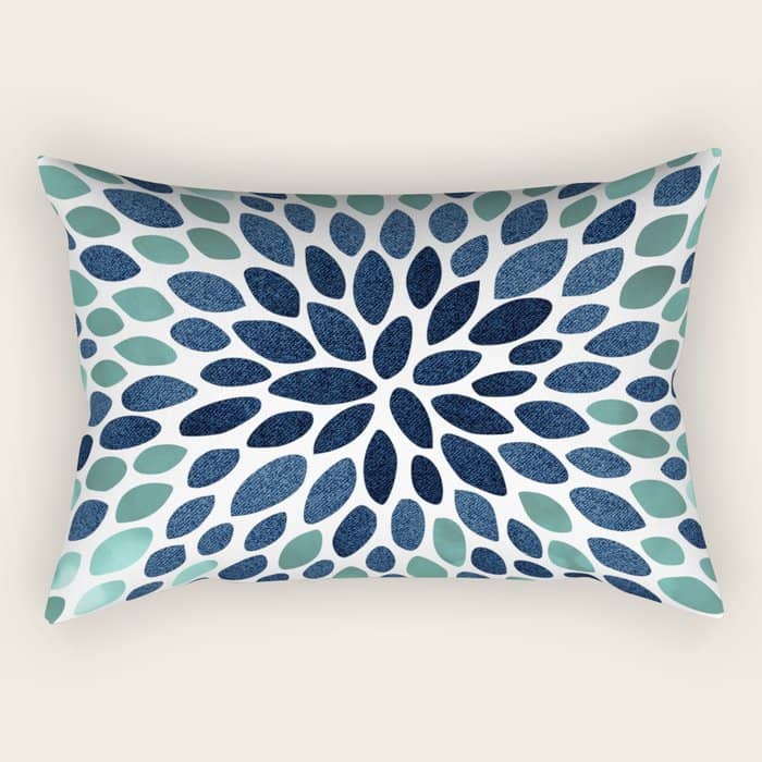 Flower Bloom, Aqua And Navy Rectangular Pillow