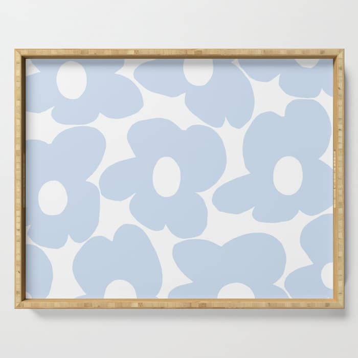 Large Baby Blue Retro Flowers White Background #Decor #Homestorie #Buyart Serving Tray